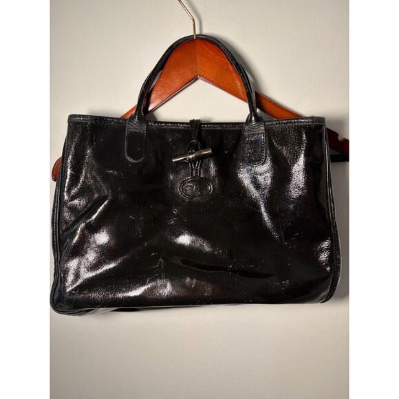 Longchamp Handbags - Longchamp Roseau Black Patent Leather Handbag